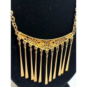 Elegant Gold Tone‎ Dangling Fringe Bib Necklace Emmons Signed Vintage